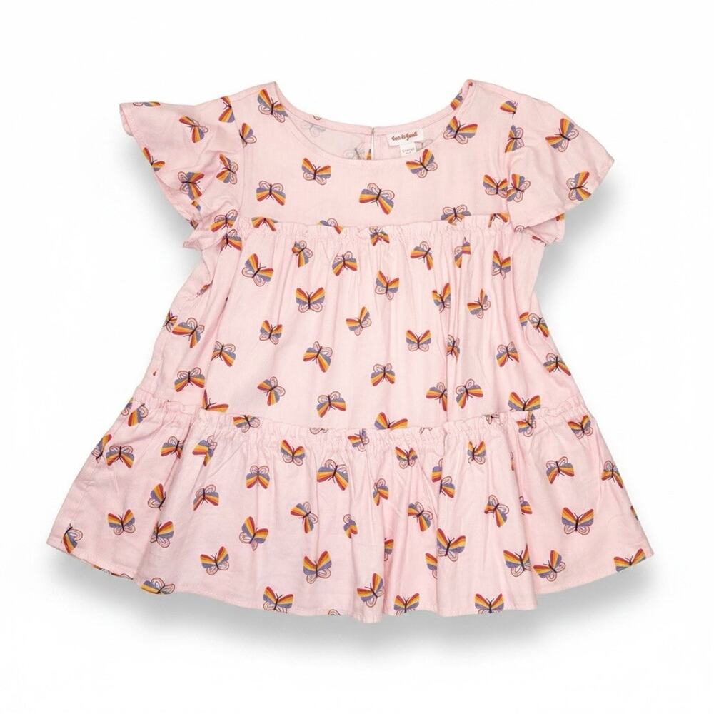 Cat & Jack Tiered Pink Rainbow Butterfly Top Size L (10/12)